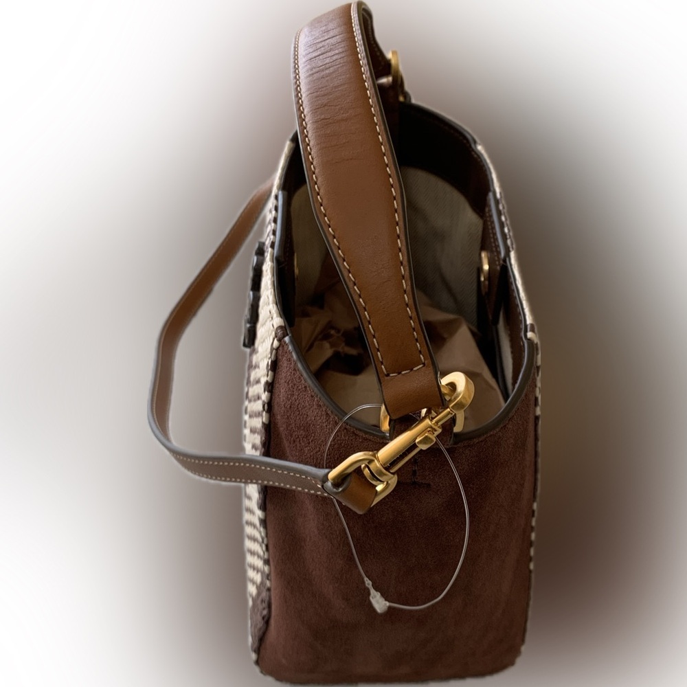 Tory Burch McGraw NWOT $378.00 Retail Woven Plaid Small Bucket Bag - Picture 5 of 11